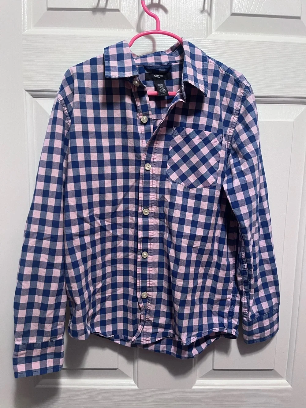 GAP Pink and Navy Plaid Button-Down Shirt Boys Size Medium NWOT